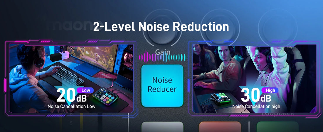 MAONO G1 NEO Gaming Audio Mixer Custom Sound Effects RGB Streaming with XLR Microphone Audio Interface for Game Voice Podcast